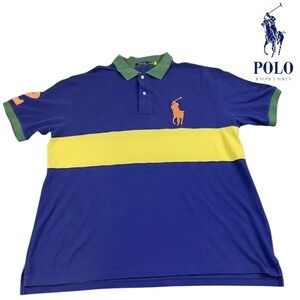 Polo Ralph Lauren Big Pony Rugby #2 Shirt Blue Orange Colorblock Size 1XB Preppy